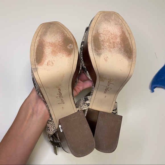 Sam Edelman Rain Snake Chunky Platform Sandal Heels Square Toe Ankle Strap - Picture 9 of 14